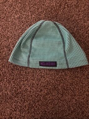 Melanzana Mint Green Ribbed Knit Beanie with Contrast Seams